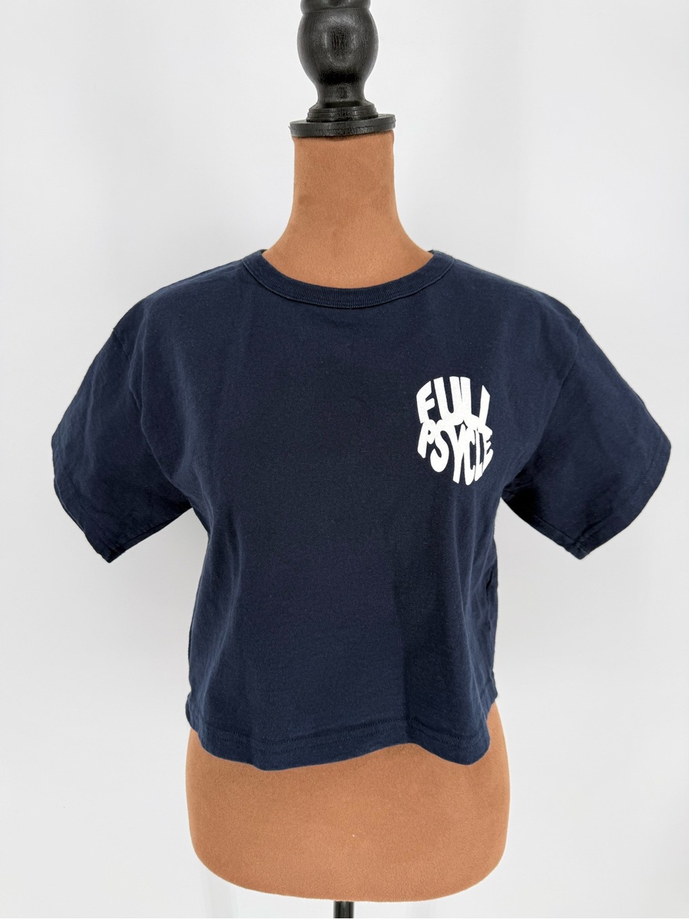 Full Psycle Champion Cropped Graphic Tee Navy Blue Size Small